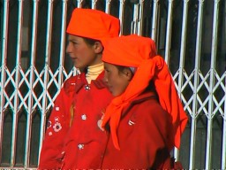 Tadjik girls dressed for China's National Day parade, Tashkurgan, Xinjiang.