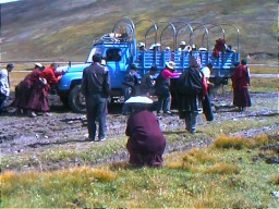 The road between Sichuan and Qinghai is so badly eroded that only trucks can make the journey but not without some difficulty.