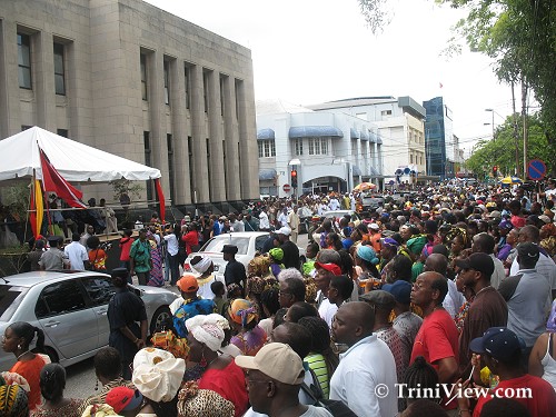 Thousands gathered in front of the Treasury Building on Independence Square