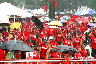 PNM Supporters braved the inclement weather for the PNM Presentation of Candidates at Woodford Square