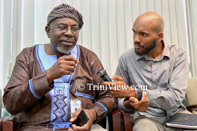 Mr Aiyegoro Ome, Chairman of the Trinidad and Tobago National Committee on Reparations, being interviewed by a TriniView.com reporter