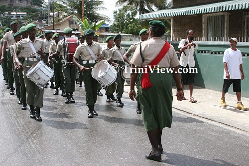 Cadets leads the procession on the Western Main Road