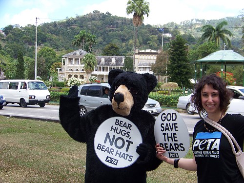 Outside the President's house, PETA protests the killing of black bears for palace guards' hats