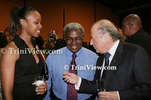 LEFT: Jizelle Salandy, her Manager Boxu Potts and President of FIFA Sepp Blatter
