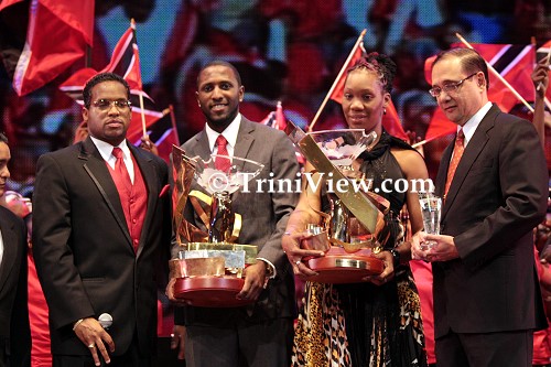 LEFT: Ato Boldon, Richard 'Torpedo' Thompson, Josanne Salandy, sister of the late Jizelle Salandy and Mark Mungal