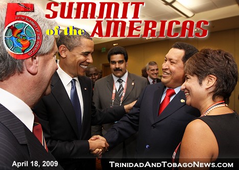 President of the U.S. Barack Obama and President of Venezuela Hugo Chvez greet each other