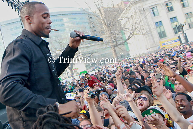 Rapper B.O.B performs in front of the 4/20 crowd