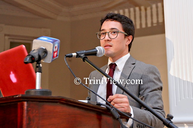 Jérémy Fabre, director of Alliance Française de Trinité-et-Tobago delivers a presentation of 