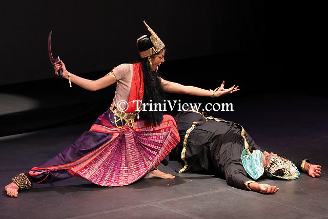 Dance performance of 'Mahishasura Mardini' - (Mahisha and his armies battle with the mighty Durga. Kali the ferocious unfettered energy is created to slay the mighty asura Raktabeeja. After a long battle Mahisha is also defeated by the Devi)