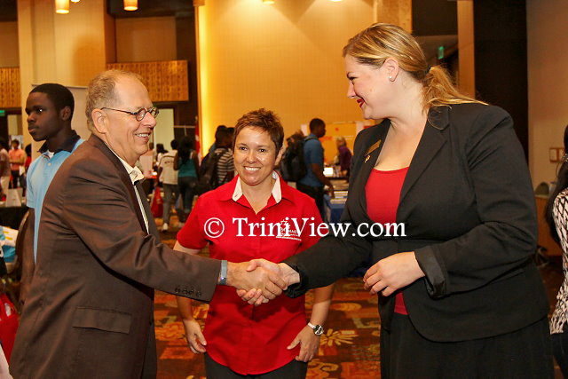 (L) High Commissioner for Canada to Trinidad and Tobago, His Excellency, Gerard Latulippe, Debra Boyce, Senior Trade Commissioner, Canadian High Commission and Jennifer Waldschutz, International Student Recruiter from the University of New Brunswick