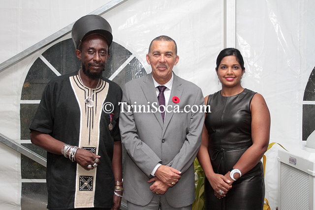 Left: TUCO president Lutalo 'Brother Resistance' Masimba President Anthony Carmona and Mrs. Reema Carmona