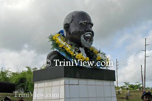 Tubal Uriah 'Buzz' Butler's bust at his grave site in Fyzabad