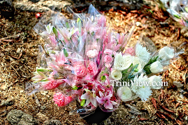 A bouquet of flowers laid in memory of Asami Nagakiya