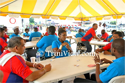 Tobago division (in blue) and Trinidad Eastern Division team during the all-fours competition