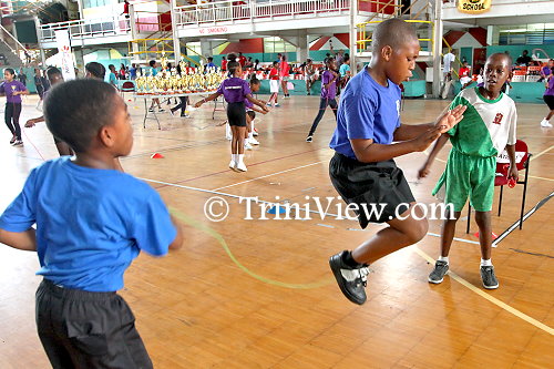 School children warming-up and having fun