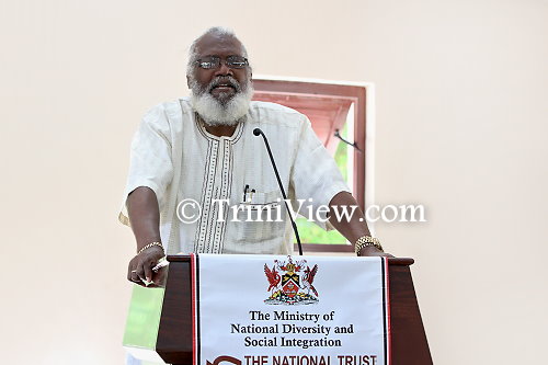 Professor Winston Suite, chairman at the National Trust of Trinidad and Tobago delivers the welcome address at the 'Tubal Uriah Butler: Nelson Island Experience' event