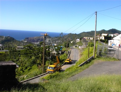 T&TEC crew replacing damaged power lines at Richmond Hill